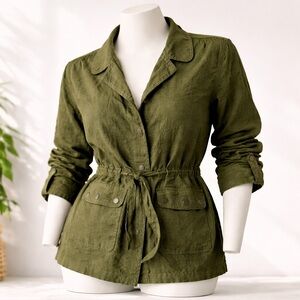 Sanctuary Olive Utility Jacket Linen Blend Roll Tab Safari Womens L
